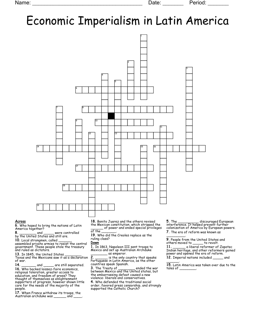 Economic Imperialism in Latin America Crossword