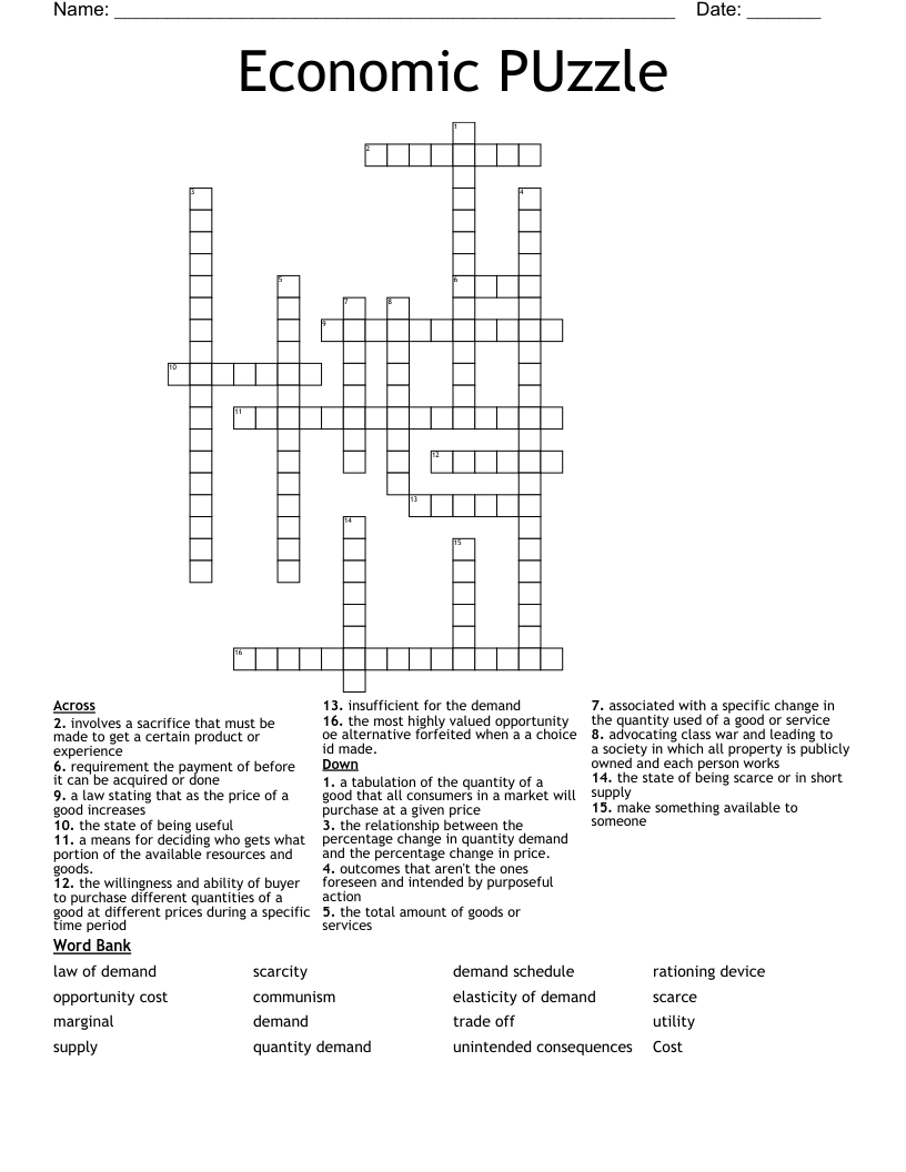 Economic PUzzle Crossword