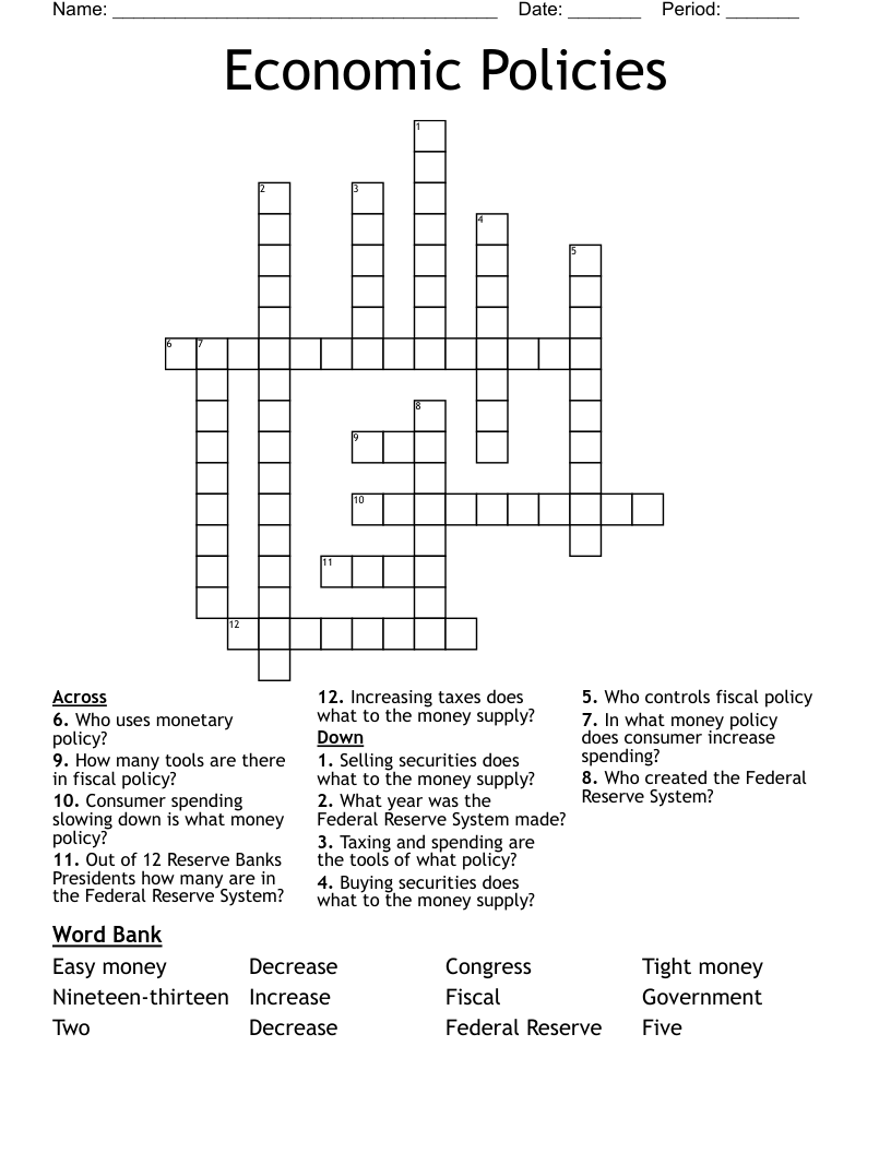 Economic Policies  Crossword