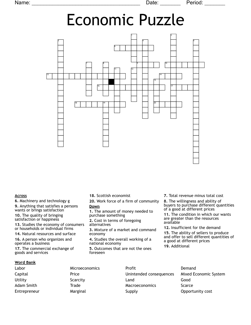 Economic Puzzle  Crossword