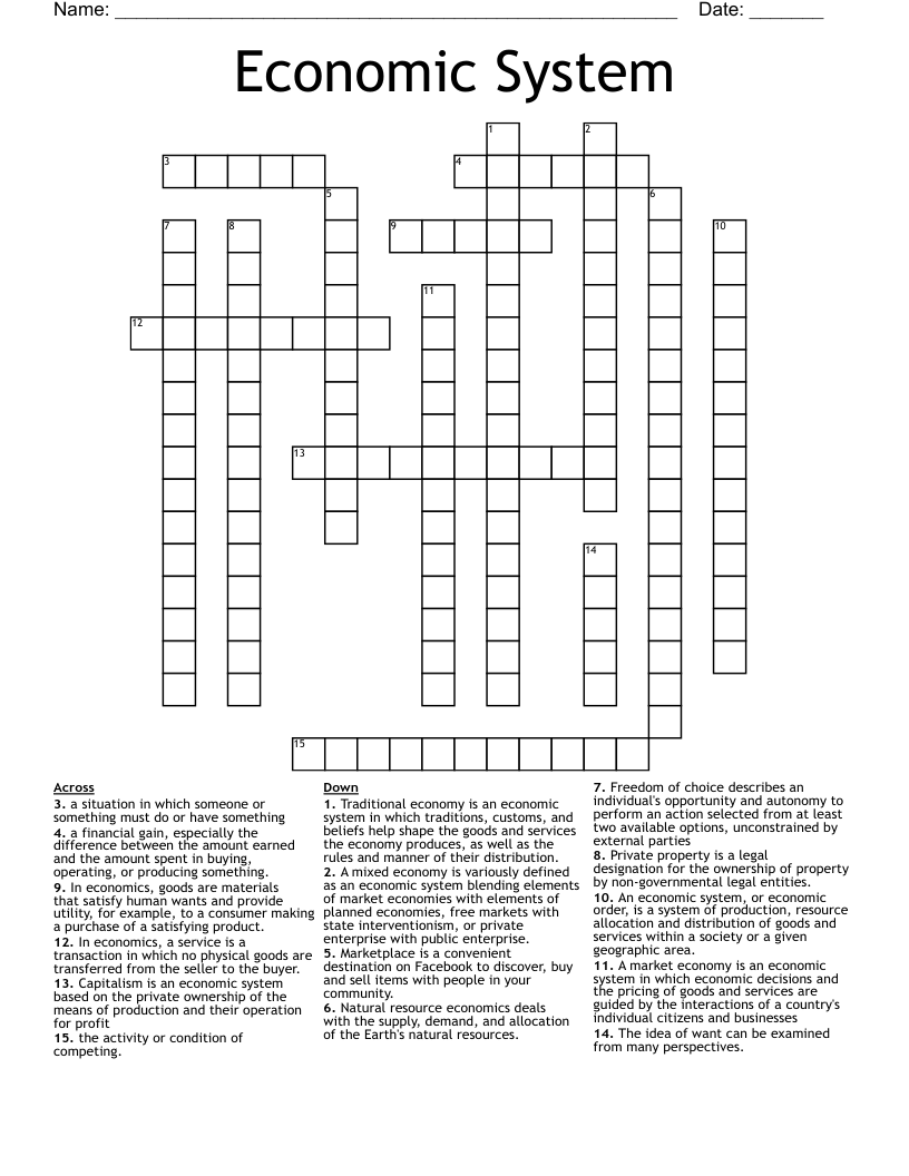 Economic System Crossword