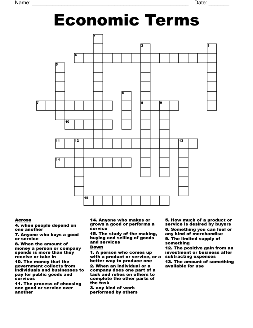 Economic Terms Crossword