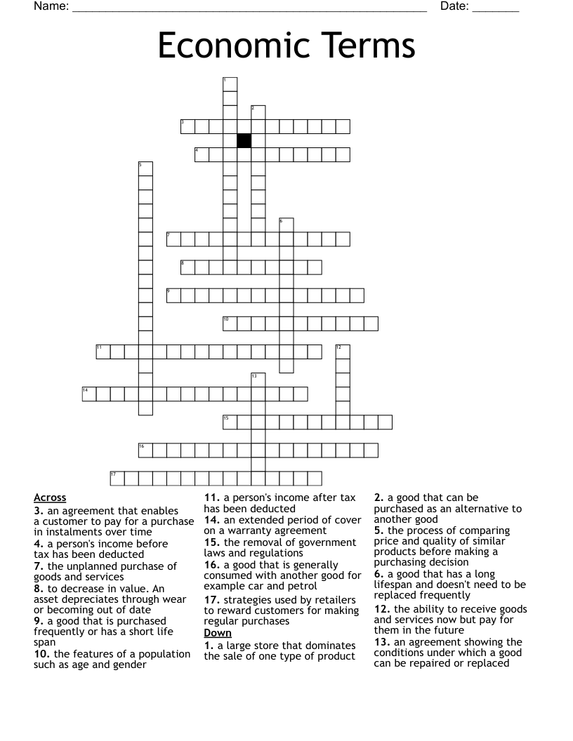 Economic Terms Crossword