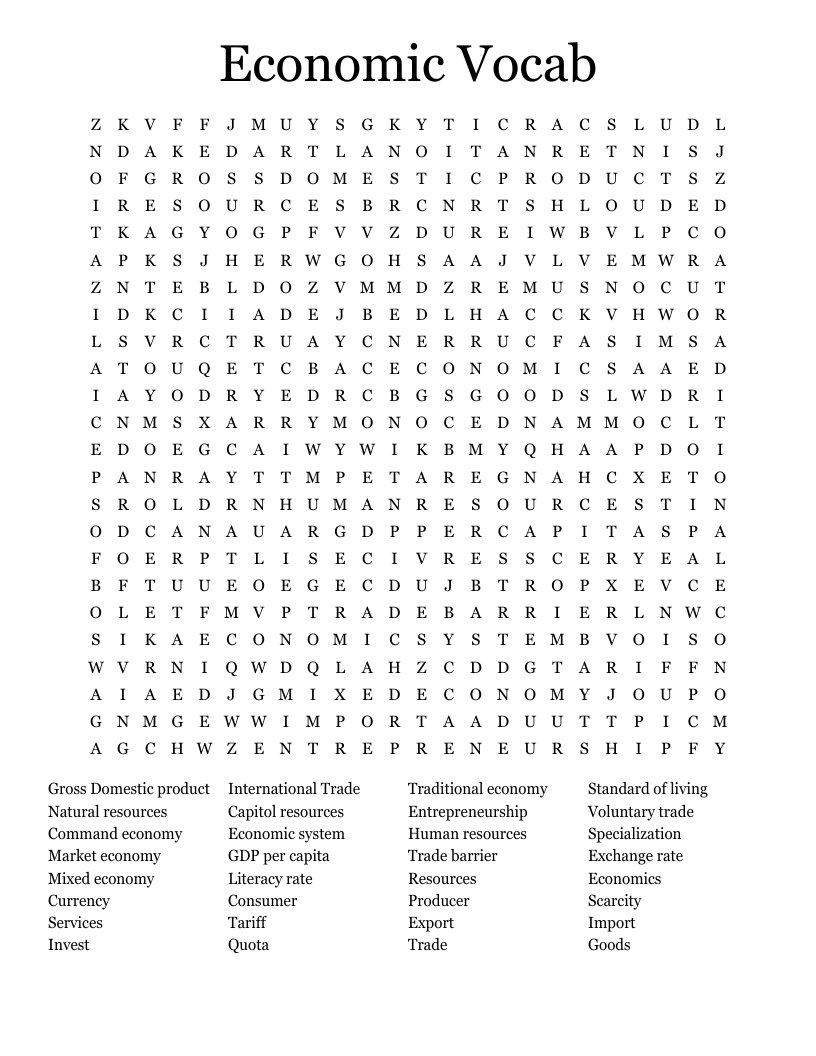 Economic Vocab Word Search