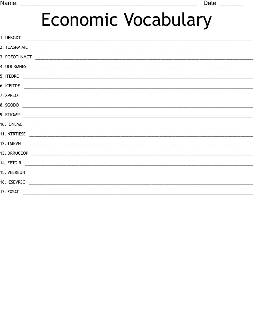 Economic Vocabulary Word Scramble