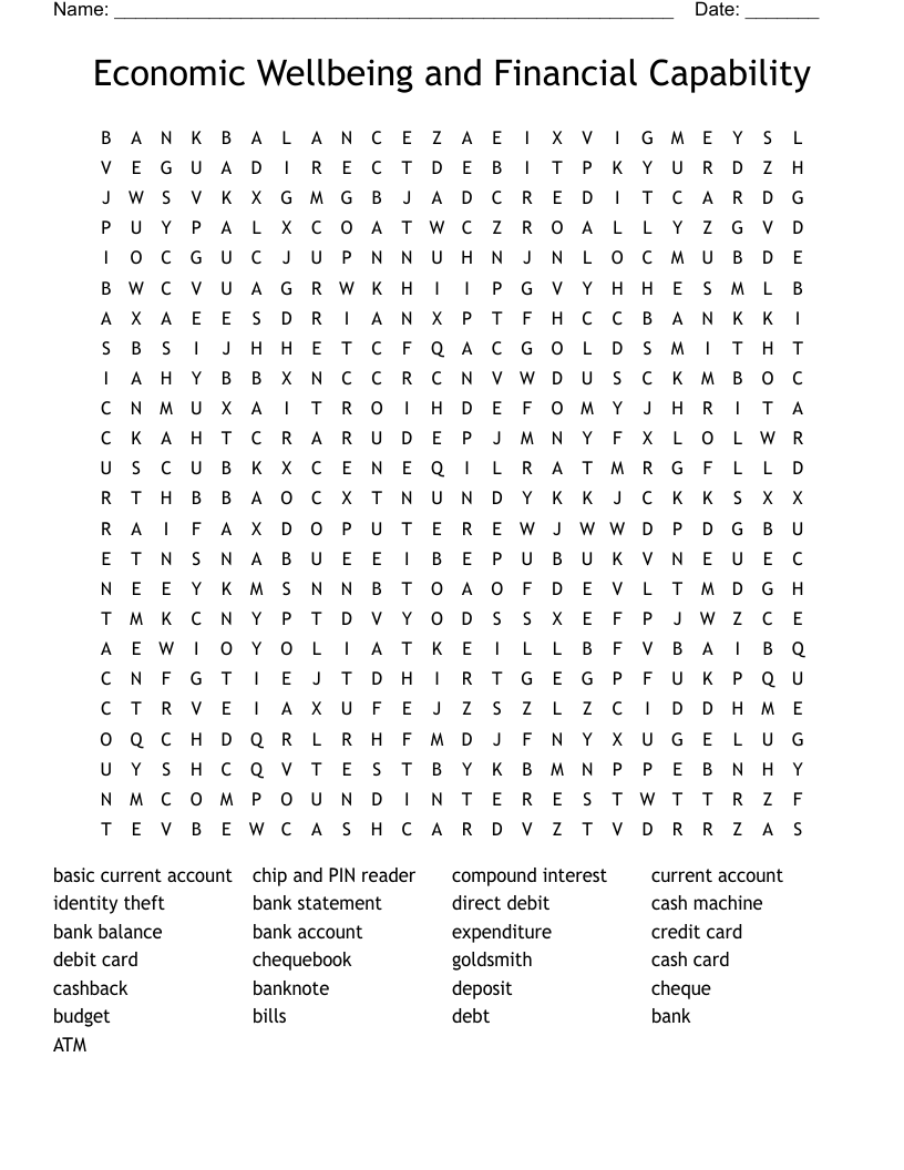 Economic Wellbeing and Financial Capability Word Search