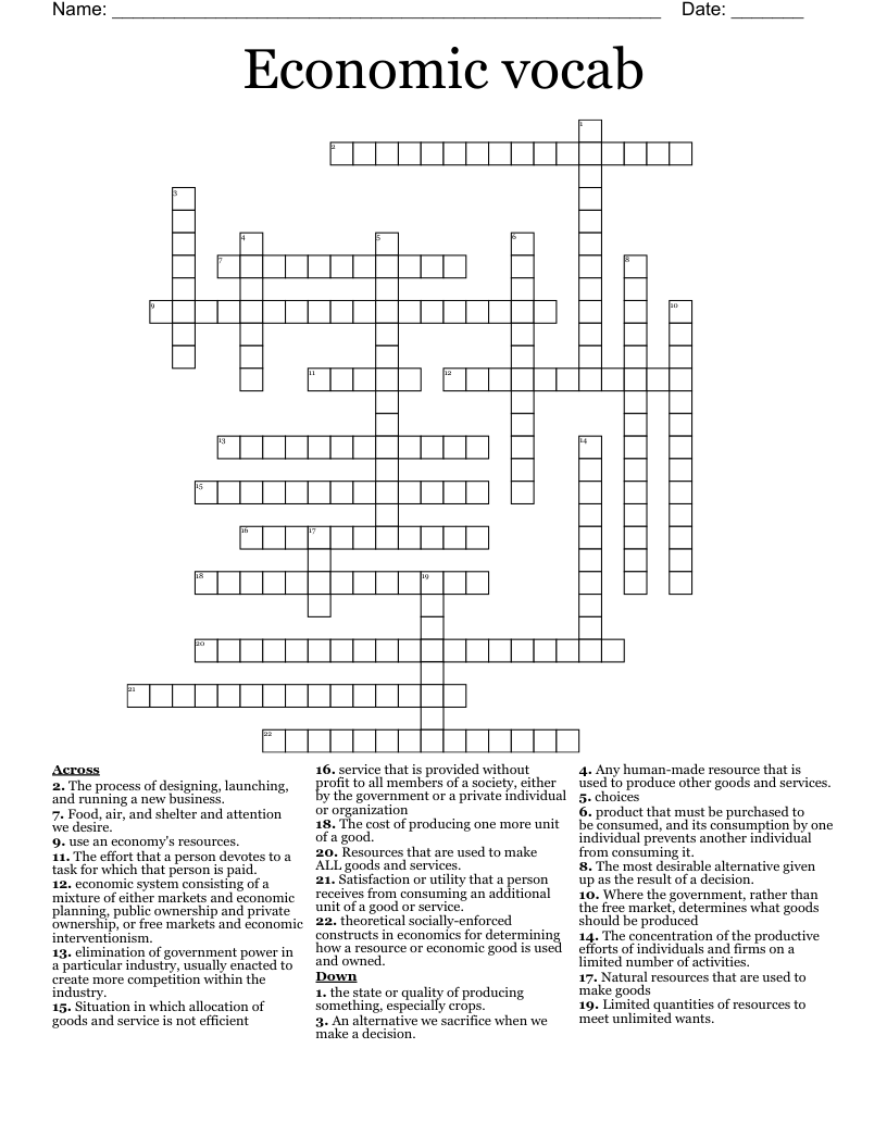 Economic  vocab  Crossword
