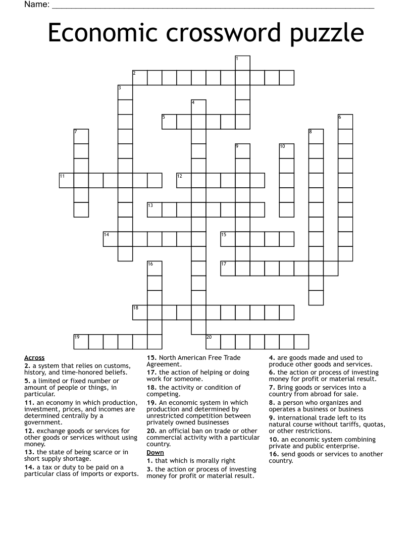 Economic crossword puzzle