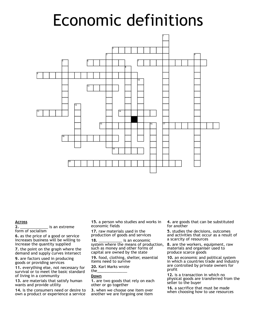Economic definitions Crossword