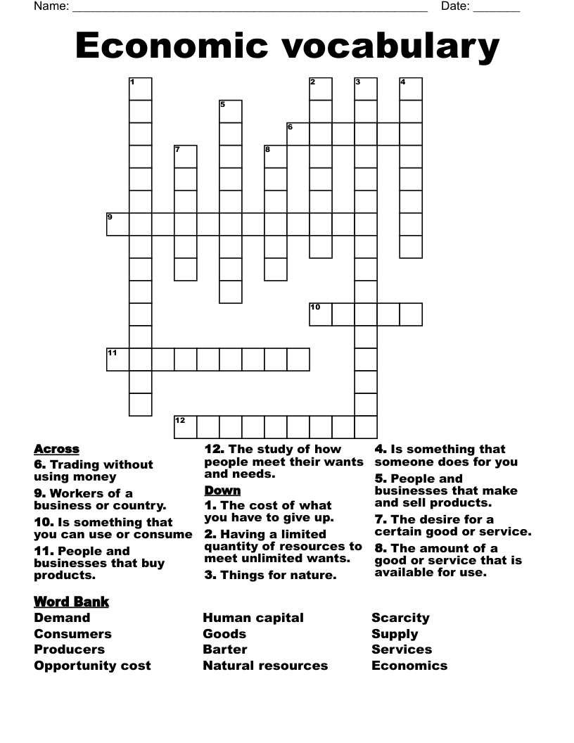 Economic vocabulary Crossword