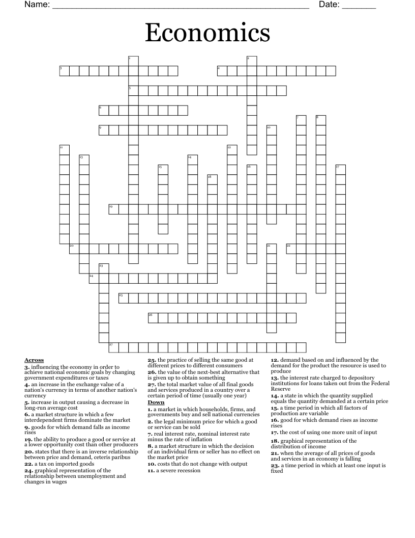 Economics Crossword