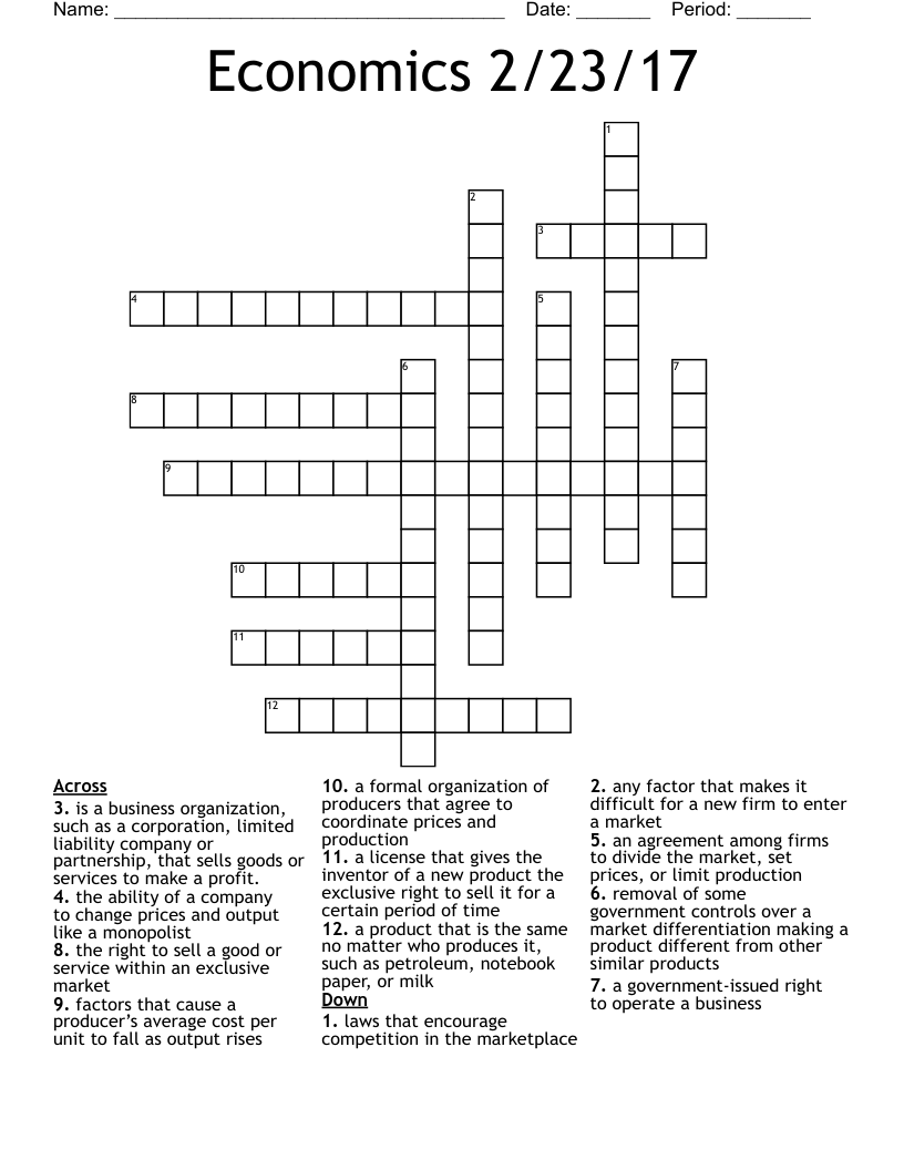 Economics 2/23/17 Crossword