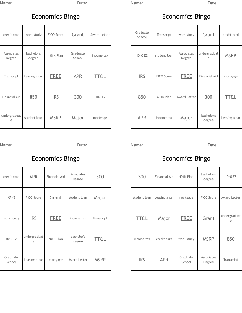 Economics Bingo