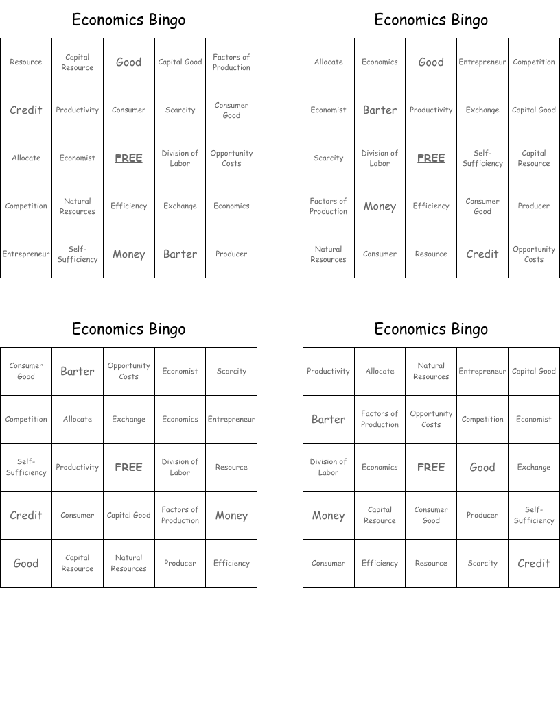 Economics Bingo