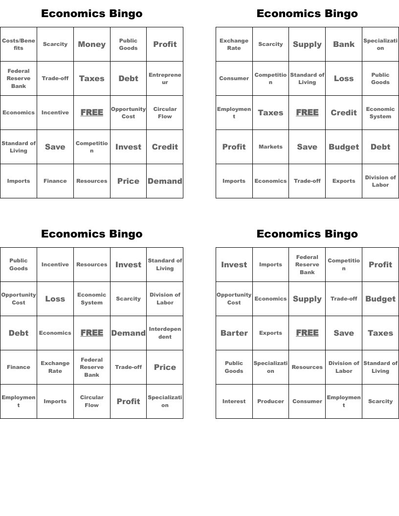 Economics Bingo