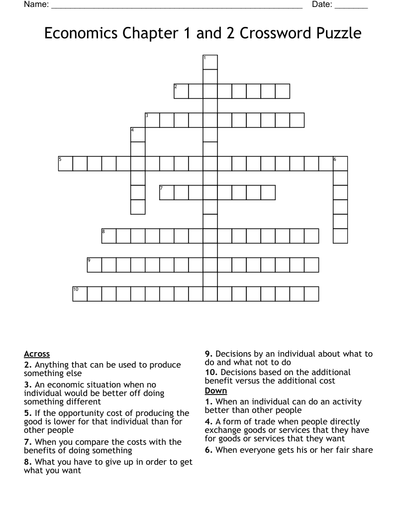 Economics Chapter 1 and 2 Crossword Puzzle 