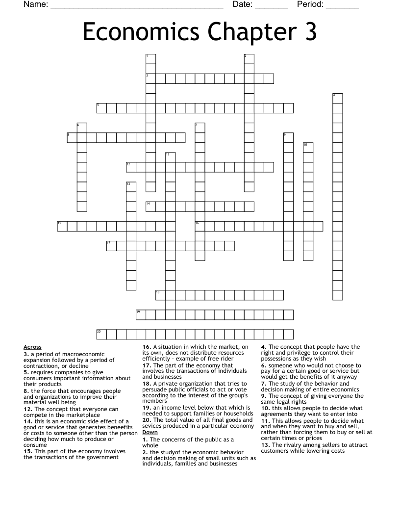 Economics Chapter 3 Crossword