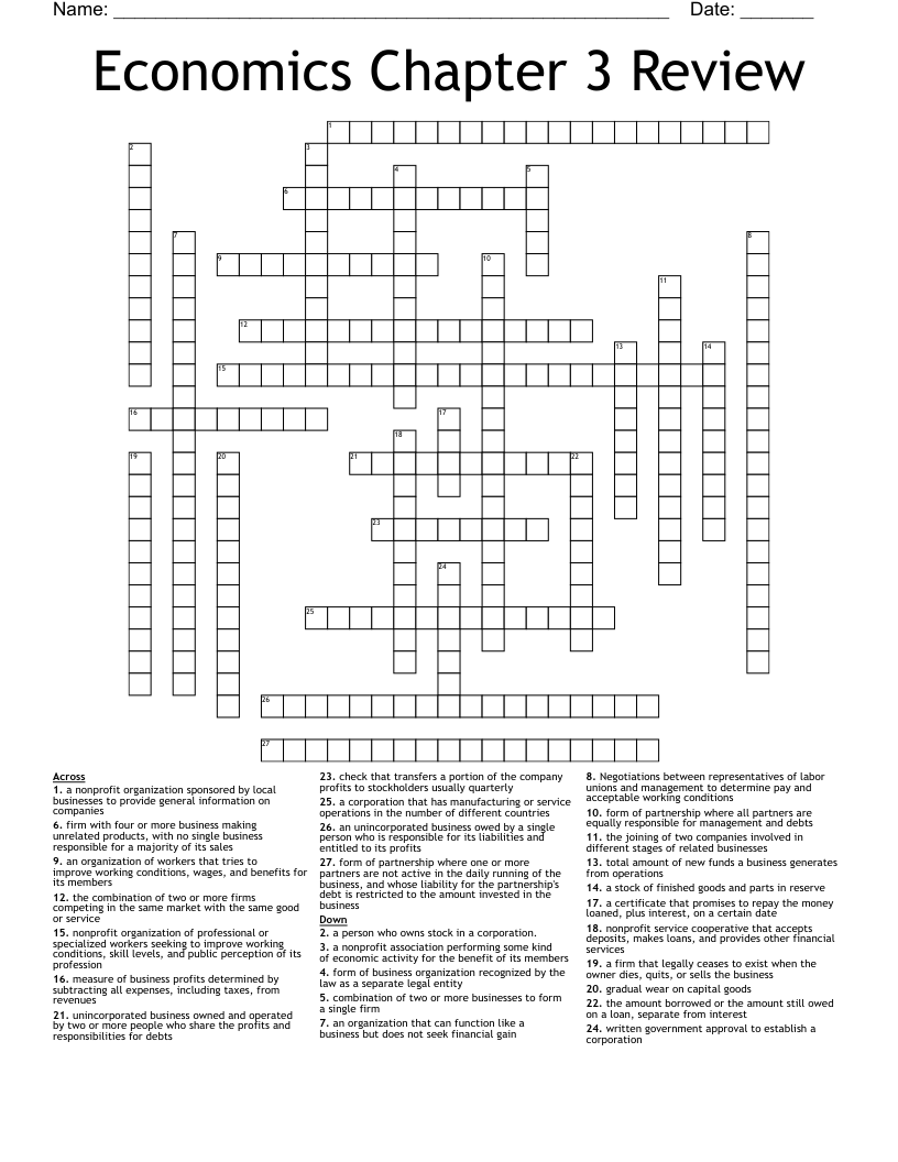 Economics Chapter 3 Review Crossword