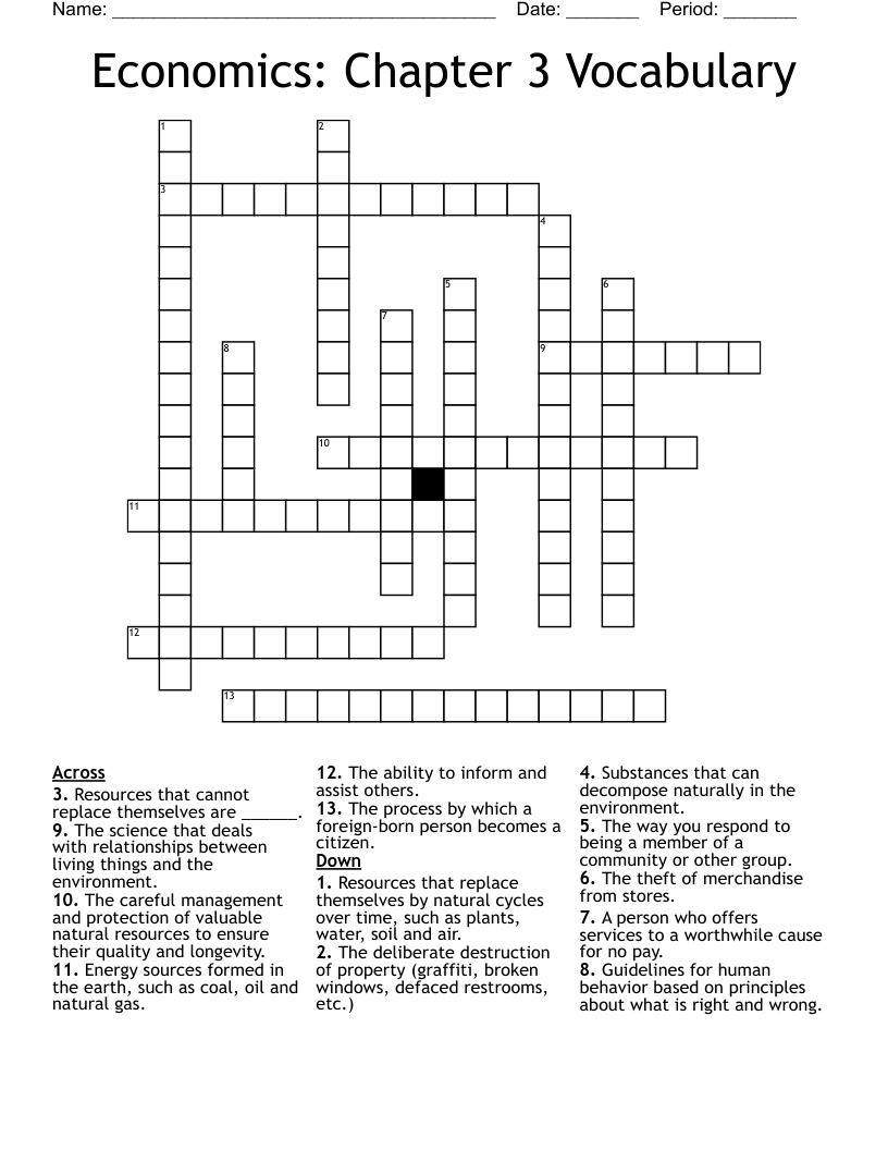 Economics: Chapter 3 Vocabulary Crossword
