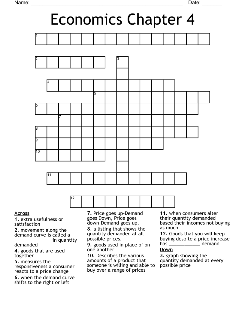 Economics Chapter 4 Crossword