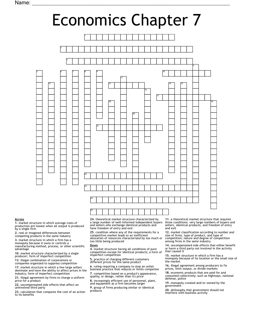 Economics Chapter 7 Crossword