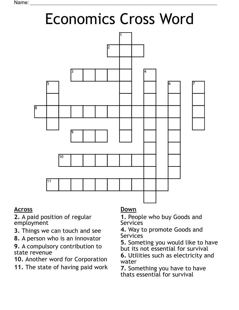 Economics Cross Word