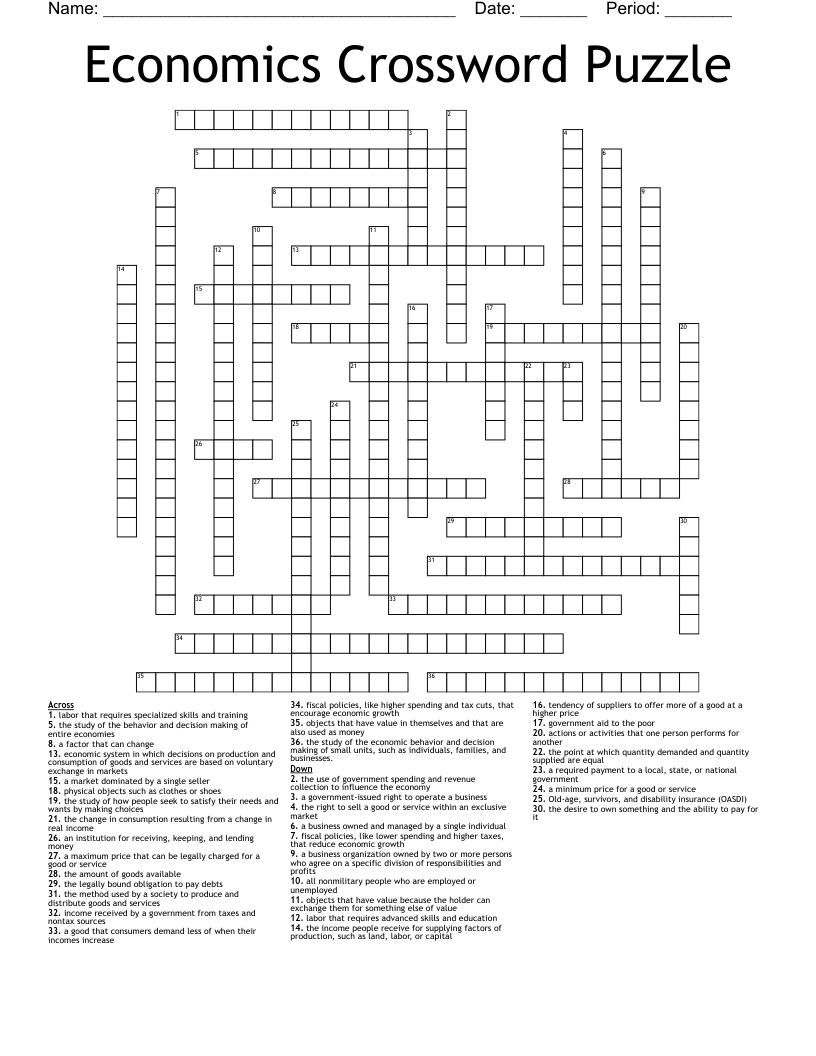 Economics Crossword Puzzle