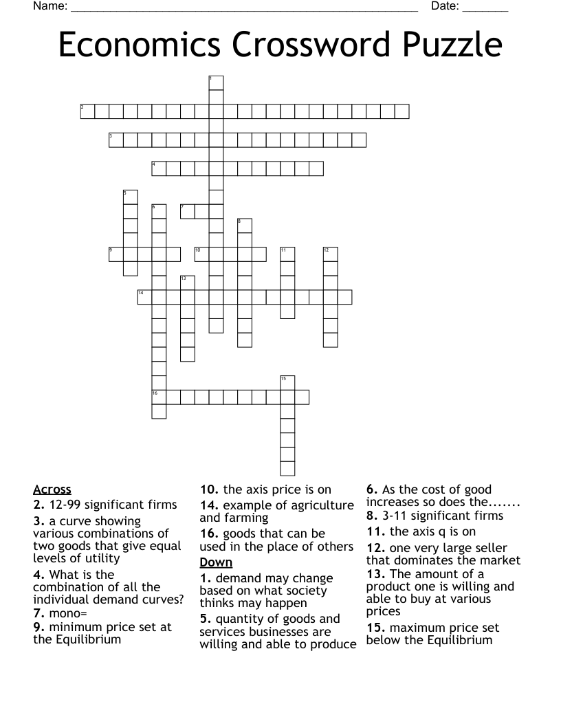 Economics Crossword Puzzle