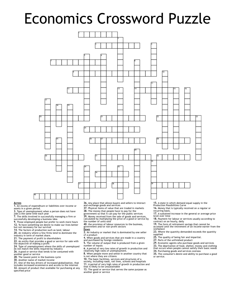 Economics Crossword Puzzle