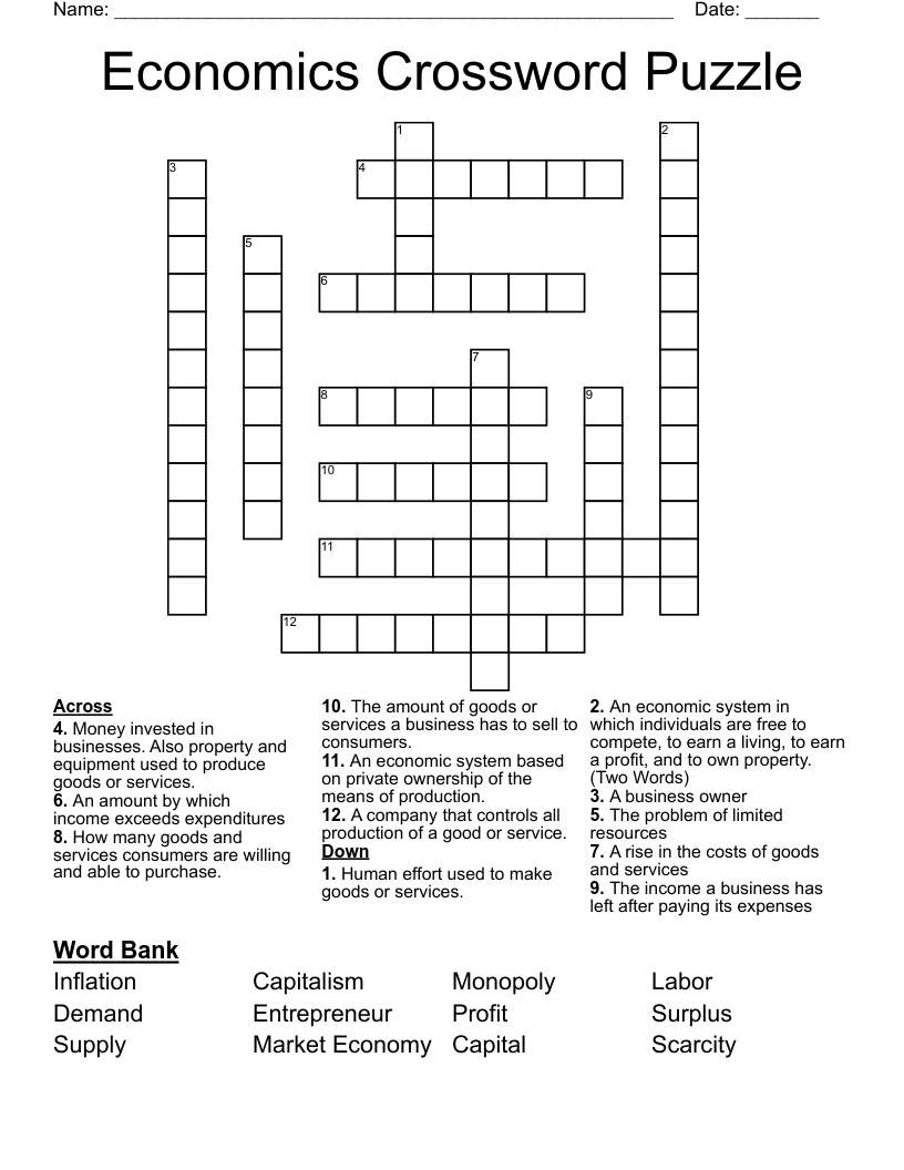 Economics Crossword Puzzle 