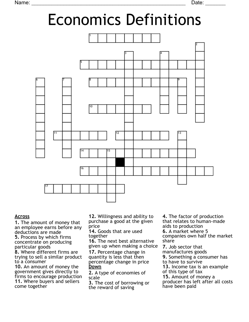 Economics Definitions Crossword