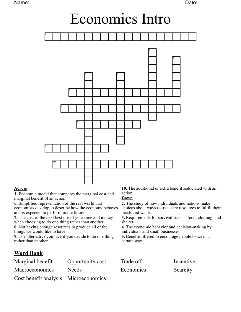 Economics Intro Crossword