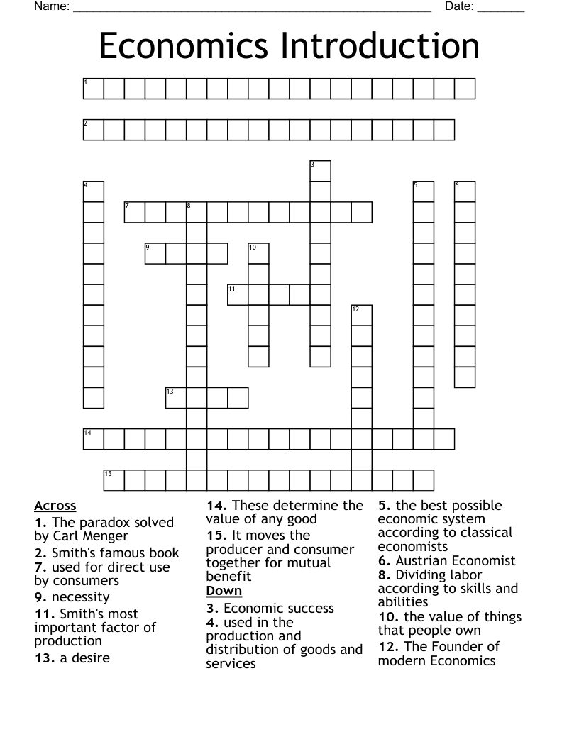 Economics Introduction Crossword