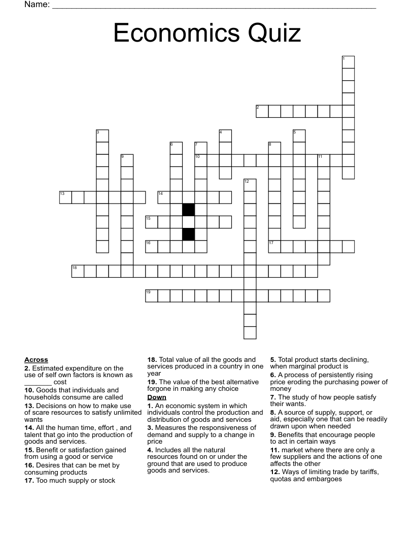 Economics Quiz Crossword
