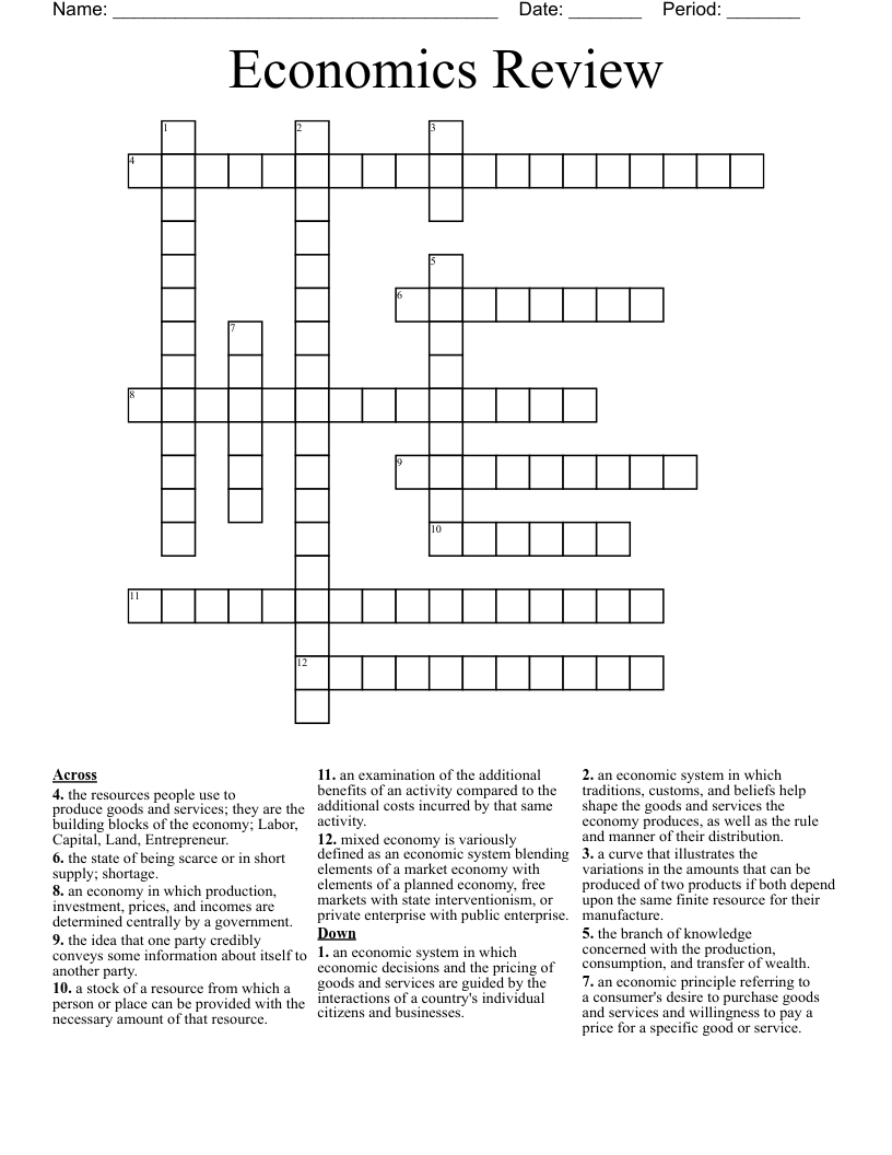 Economics Review Crossword