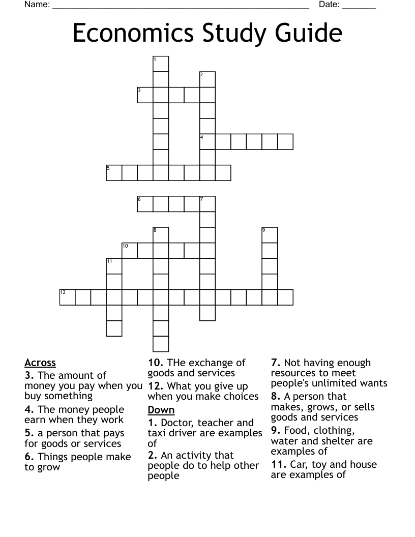 Economics Study Guide Crossword