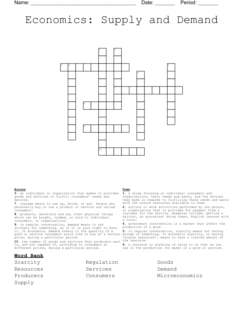 Economics: Supply and Demand Crossword