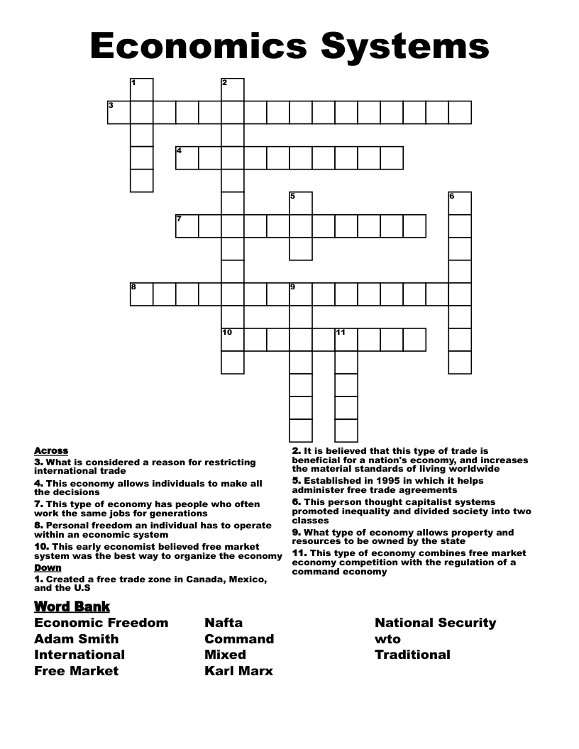 Economics Systems  Crossword