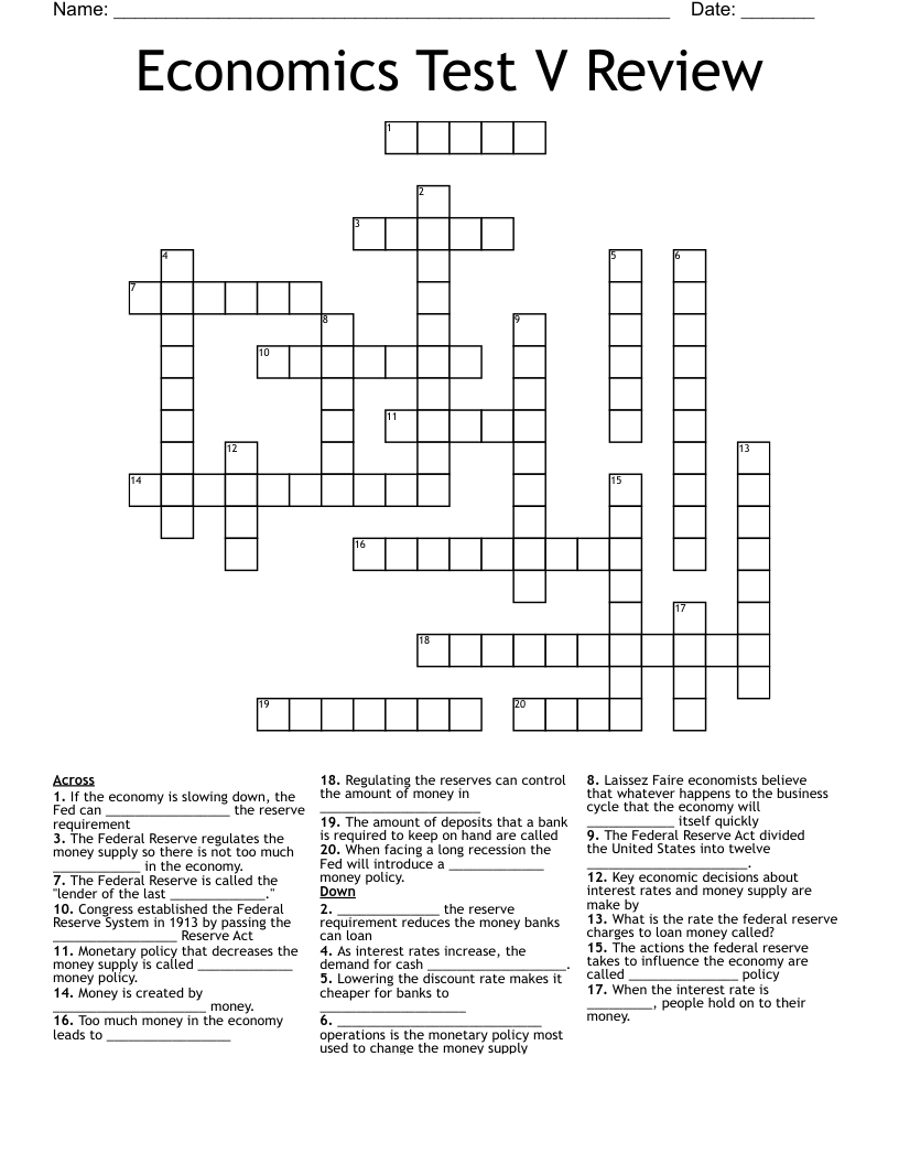 Economics Test V Review Crossword