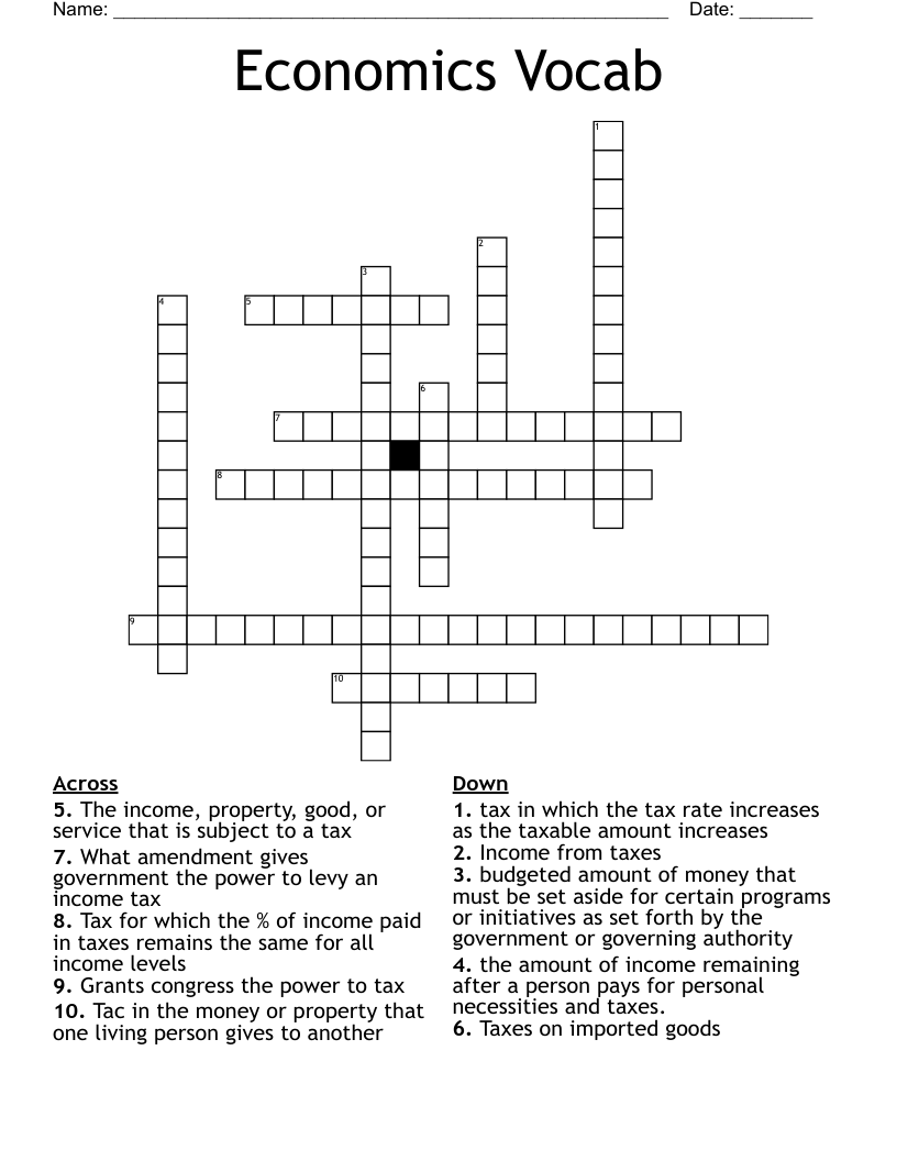 Economics Vocab Crossword