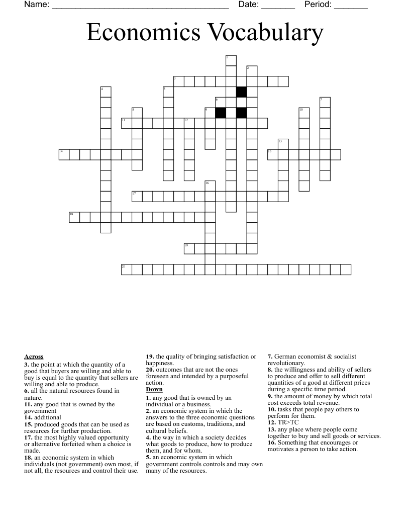 Economics Vocabulary Crossword
