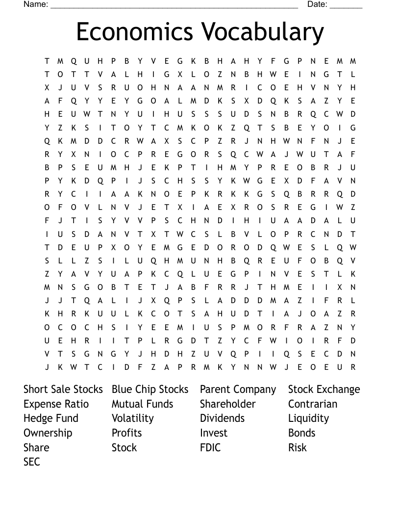 Economics Vocabulary Word Search