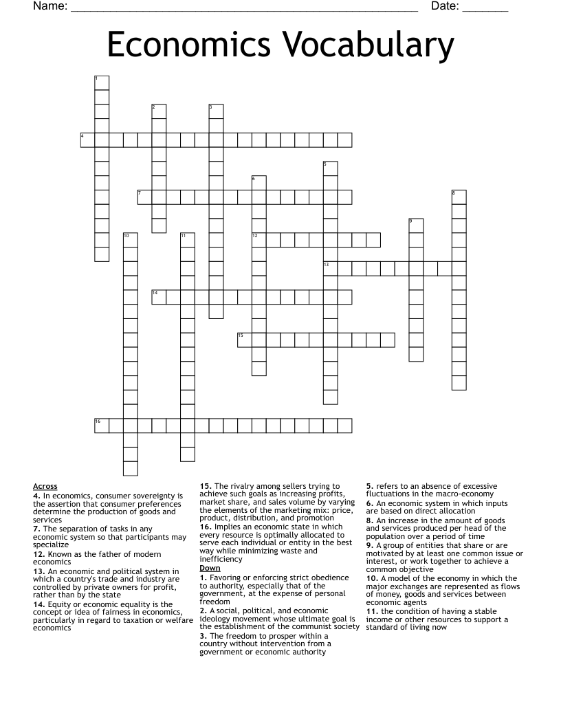 Economics Vocabulary Crossword