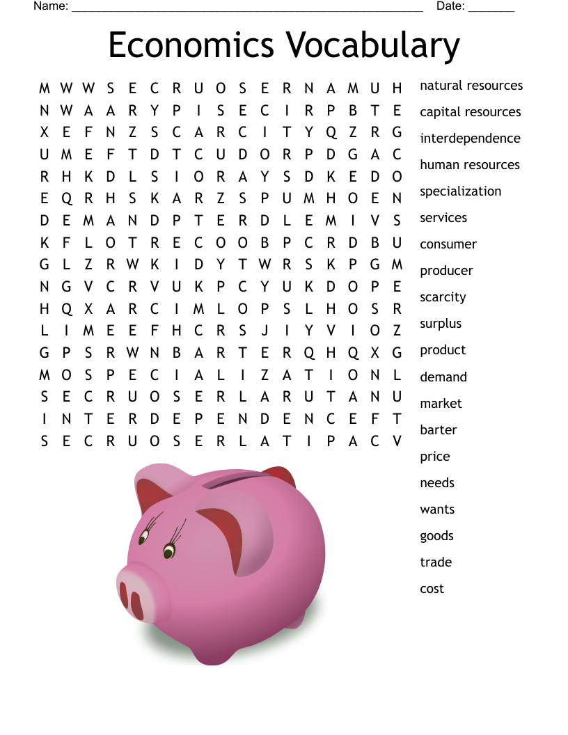 Economics Vocabulary Word Search