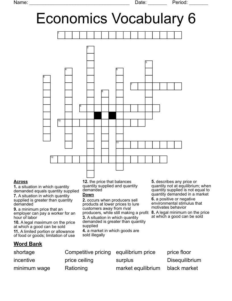Economics Vocabulary 6 Crossword
