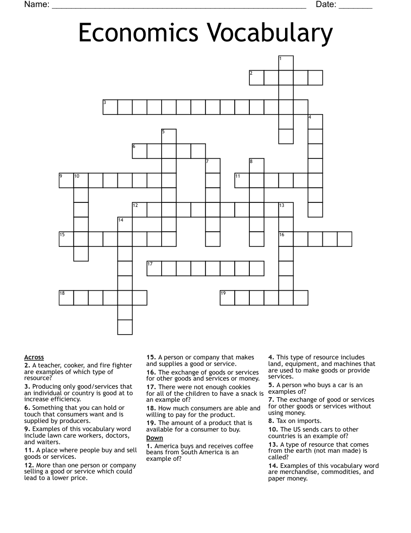 Economics Vocabulary Crossword