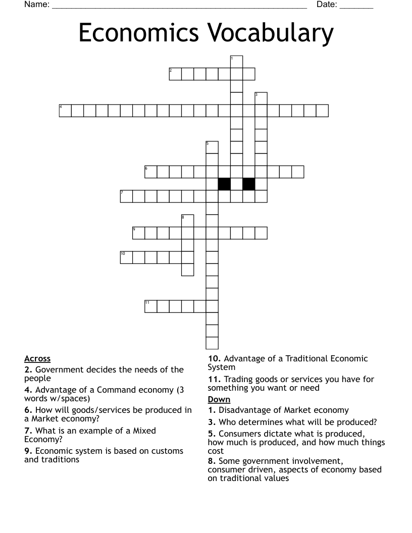 Economics Vocabulary Crossword