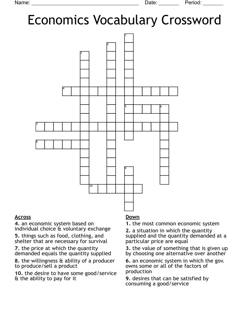 Economics Vocabulary Crossword 