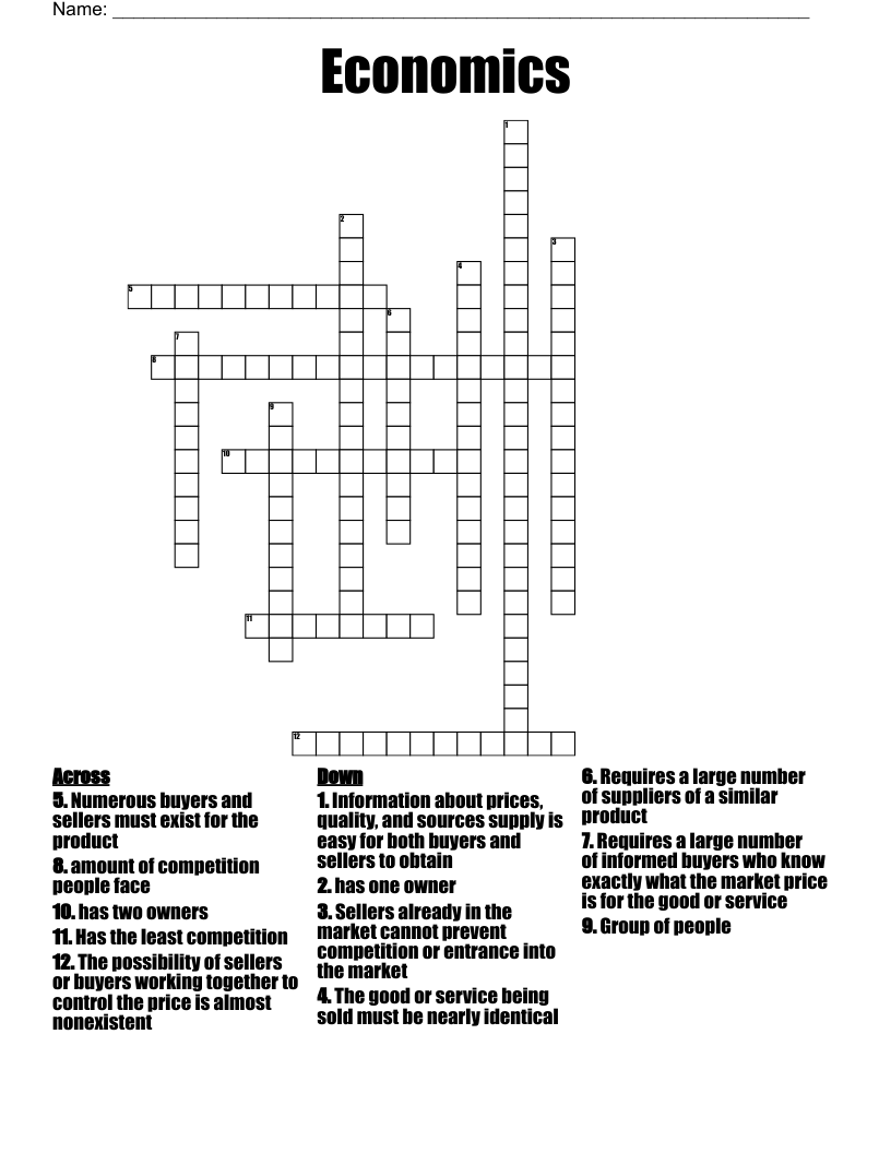 Economics  Crossword