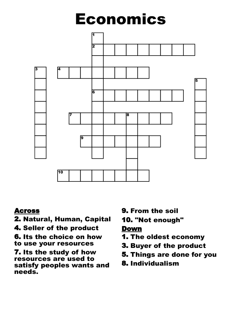 Economics  Crossword